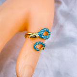 Copper Blue Enamel Snake 18K Gold Free Size Ring for Women