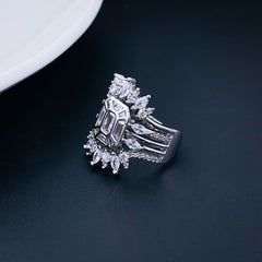 Copper Cubic Zirconia Gold Baguette Marquise Adjustable Ring For Women