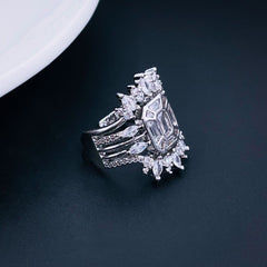 Copper Cubic Zirconia Gold Baguette Marquise Adjustable Ring For Women
