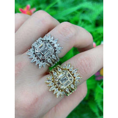 Copper Cubic Zirconia Gold Baguette Marquise Adjustable Ring For Women