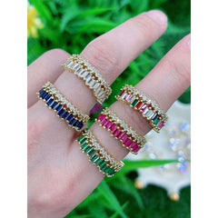 Copper Cubic Zirconia Crystal Baguette Gold Adjustable Ring For Women