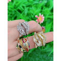 Copper Arrow Cubic Zirconia Crystal Baguette Silver Adjustable Ring