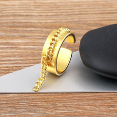Copper Gold Curb Free Size Adjustable Band Ring For Women