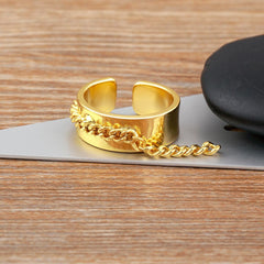 Copper Gold Curb Free Size Adjustable Band Ring For Women
