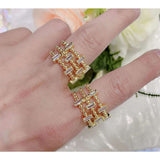 Copper Cubic Zirconia Crystal Baguette Ball Gold Adjustable Ring Women