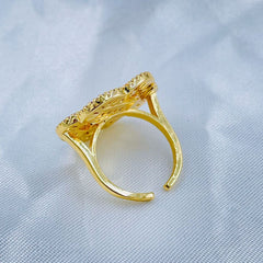 Copper Triple Heart Love Crystal Baguette Gold Adjustable Ring Women