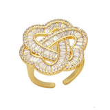 Copper Triple Heart Love Crystal Baguette Gold Adjustable Ring Women