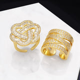 Copper Triple Heart Love Crystal Baguette Gold Adjustable Ring Women