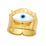 Evil Eye Mother of Pearl Chunky 18K Gold Free Size Ring for Women