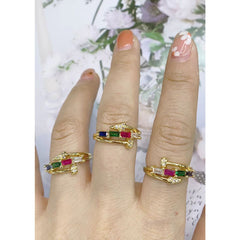 Emerald Cut Cubic Zirconia Rainbow Nail Multi Color Gold Free Size Ring Women