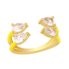 Twin Pear Black Cubic Zirconia Enamel 18K Gold Copper Free Size Ring Women