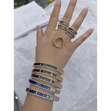 Graduating Shades of Blue Zircon 18K Gold Copper Free Size Ring Women