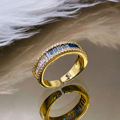Graduating Shades of Blue Zircon 18K Gold Copper Free Size Ring For Women