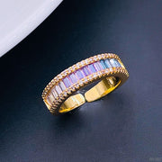 Graduating Shades of Blue Purple Zircon 18K Gold Copper Free Size Ring Women