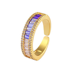 Graduating Shades of Blue Purple Zircon 18K Gold Copper Free Size Ring Women