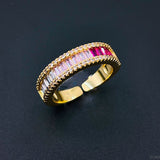Graduating Shades of Pink Zircon 18K Gold Copper Free Size Ring Women