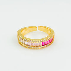 Graduating Shades of Pink Zircon 18K Gold Copper Free Size Ring Women