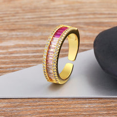 Graduating Shades of Pink Zircon 18K Gold Copper Free Size Ring Women