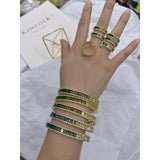 Graduating Shades of Green Zircon 18K Gold Copper Free Size Ring Women