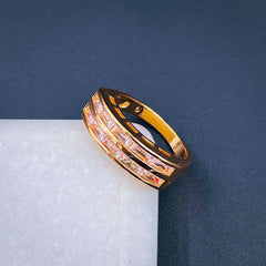 Invisible Set Baguette Cubic Zirconia 18K Gold Copper Ring For Women