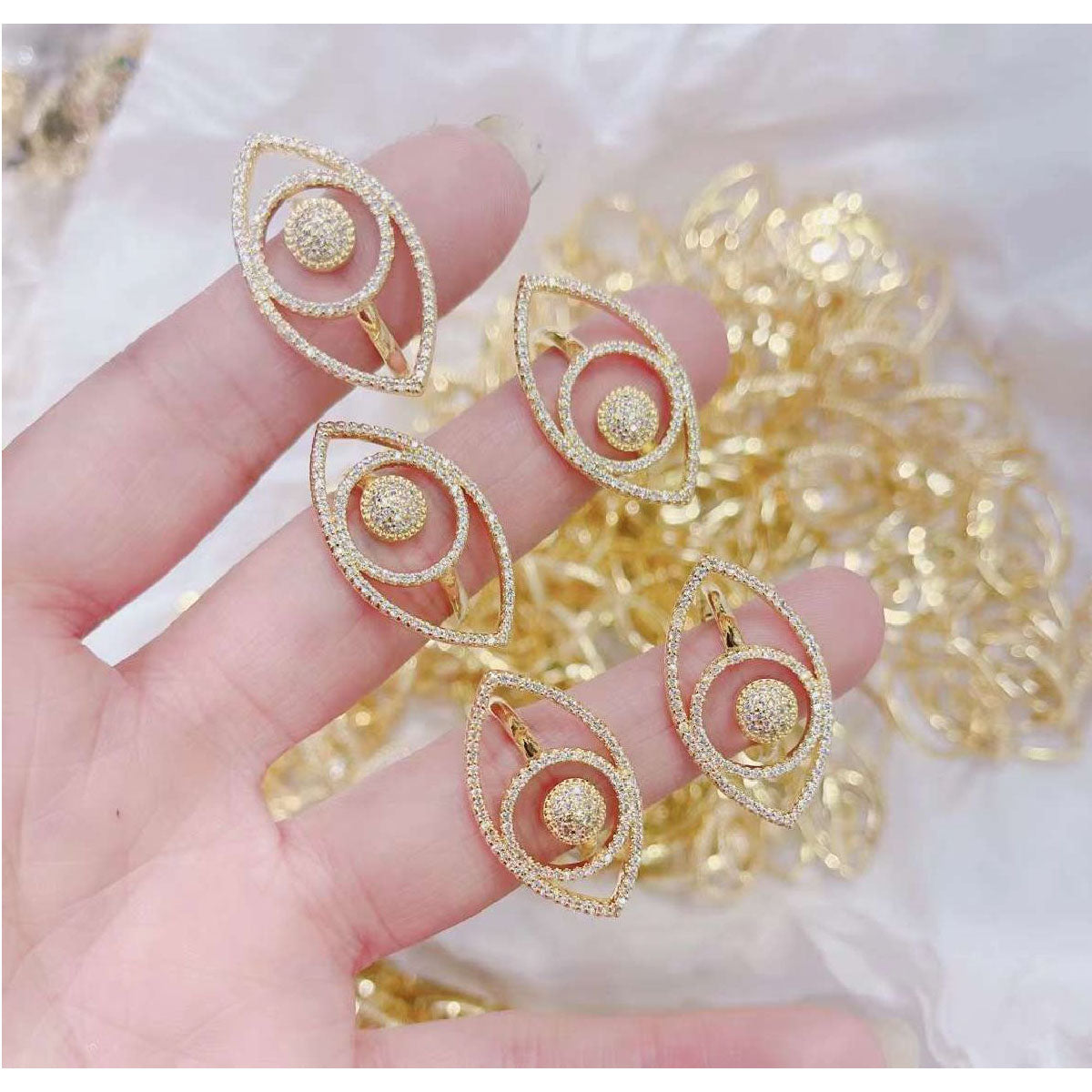 Evil Eye Cubic Zirconia 18K Gold Copper Free Size Ring for Women