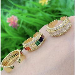 Rainbow Baguette Cubic Zirconia 18K Gold Open Back Ring for Women