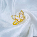 Butterfly Mother of Pearl Cubic Zirconia Gold Copper Adjustable Ring Women