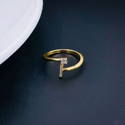 Initial Letter Cubic Zirconia Gold Copper Free Size Ring Women