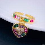 Heart Love Rainbow Multi Color Baguette 18K Gold Open Back Ring Women