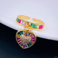 Heart Love Rainbow Multi Color Baguette 18K Gold Open Back Ring