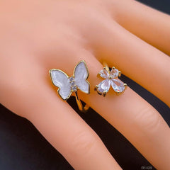 Butterfly Flower Mother of Pearl Zircon 18K Gold Adjustable Ring Women
