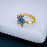 Star Evil Eye Mother of Pearl Gold Cubic Zirconia Adjustable Ring Women