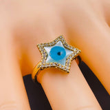 Star Evil Eye Mother of Pearl Gold Cubic Zirconia Adjustable Ring Women