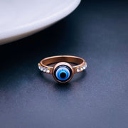 Evil Eye Rose Gold Blue Stainless Steel Studded Band Ring for Women