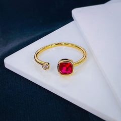 Cushion Cut Cubic Zirconia 18K Gold Anti Tarnish Copper Free Size Ring Women
