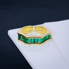 Ruby Pink Baguette Invisible Set 18K Gold Anti Tarnish Open Back Ring for Women