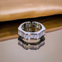 Ruby Pink Baguette Invisible Set 18K Gold Anti Tarnish Open Back Ring for Women