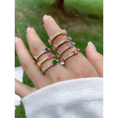 Smart Emerald Green Cubic Zirconia 18K Gold Open Back Ring for Women