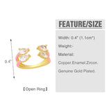 Twin Pear Black Cubic Zirconia Enamel 18K Gold Copper Free Size Ring Women