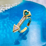 Black Heart Arrow Love Cubic Zirconia 18K Gold Free Size Ring for Women