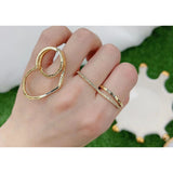 Dual Finger Heart Love 18K Gold Copper Studded Free Size Ring Women