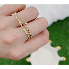 Dual Finger Heart Love 18K Gold Copper Studded Free Size Ring Women