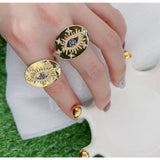 Copper Evil Eye Medallion 18K Gold Free Size Ring for Women