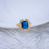 Copper Blue Sapphire Baguette Cubic Zirconia 18K Gold Free Size Ring Women