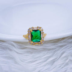 Copper Blue Sapphire Baguette Cubic Zirconia 18K Gold Free Size Ring Women