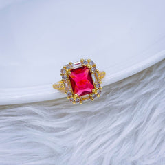 Copper Blue Sapphire Baguette Cubic Zirconia 18K Gold Free Size Ring Women