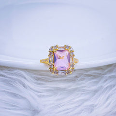 Copper Blue Sapphire Baguette Cubic Zirconia 18K Gold Free Size Ring Women