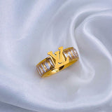 Baguette Eternity Luxury Cubic Zirconia 18K Gold Stainless Steel Ring for Women