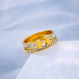 Letter H White Mother Of Pearl CZ 18K Gold Stainless Steel Band Ring for Women