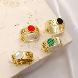 White Mother Of Pearl Luxury 18K Gold Stainless Steel Ring for Women